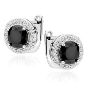 Cercei argint cu tortita si piatra neagra DiAmanti Z1072DER_B-DIA (Argint 925‰ 4,2 g.)